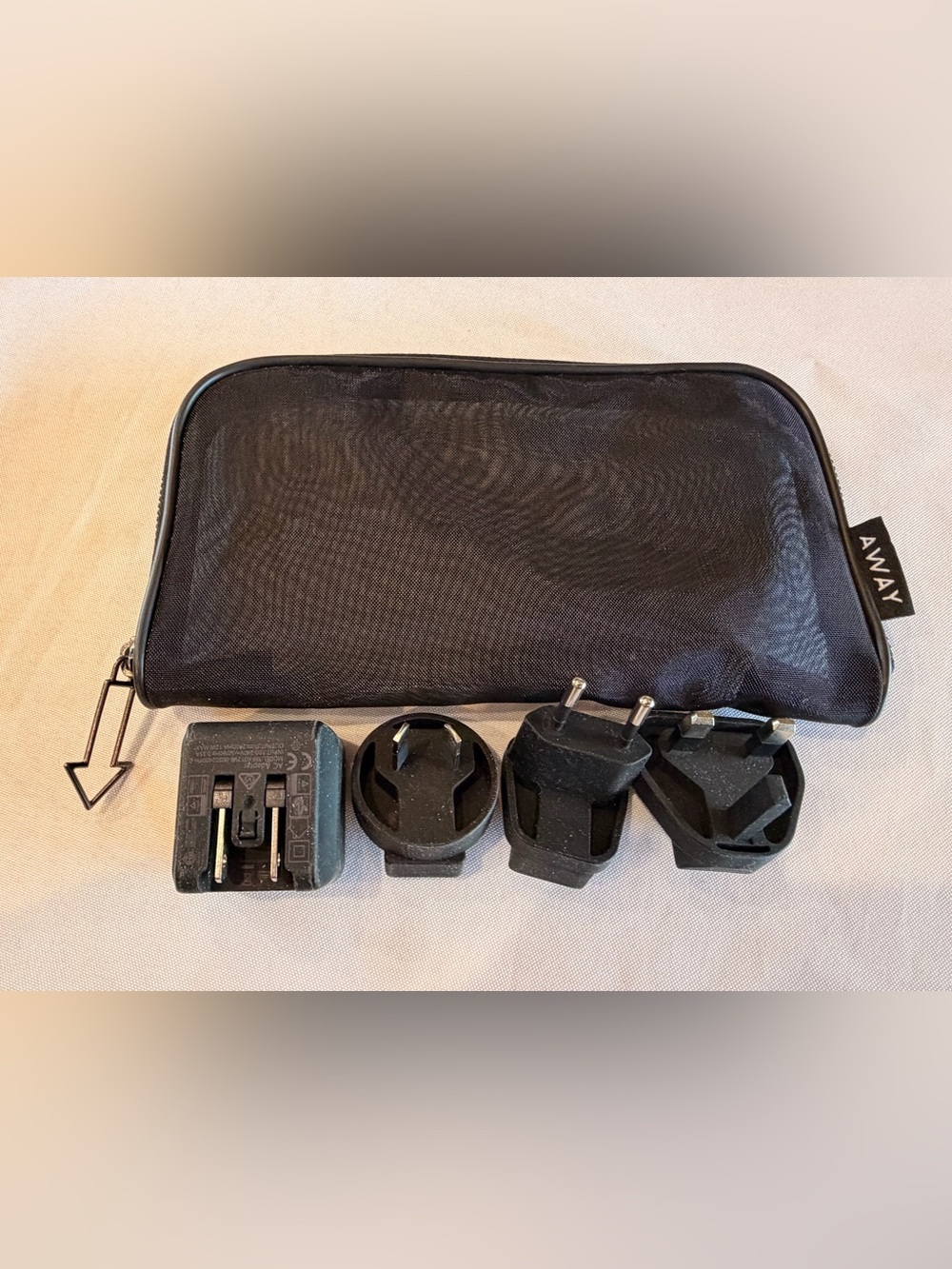 Away Black International Plug Adapter Set with Black Mesh Carry Pouch